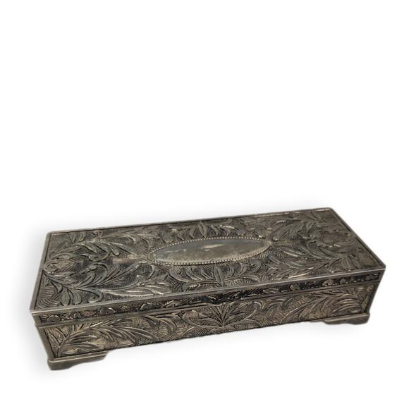 Vintage Silver Jewelry Box Storage Vanity Decor
